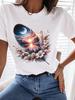 (Asian Size) Clothing T Shirt Tee Trend Feather Style Cute Top Women Fashion Female Woman Print  Short Sleeve Graphic T-shirts
