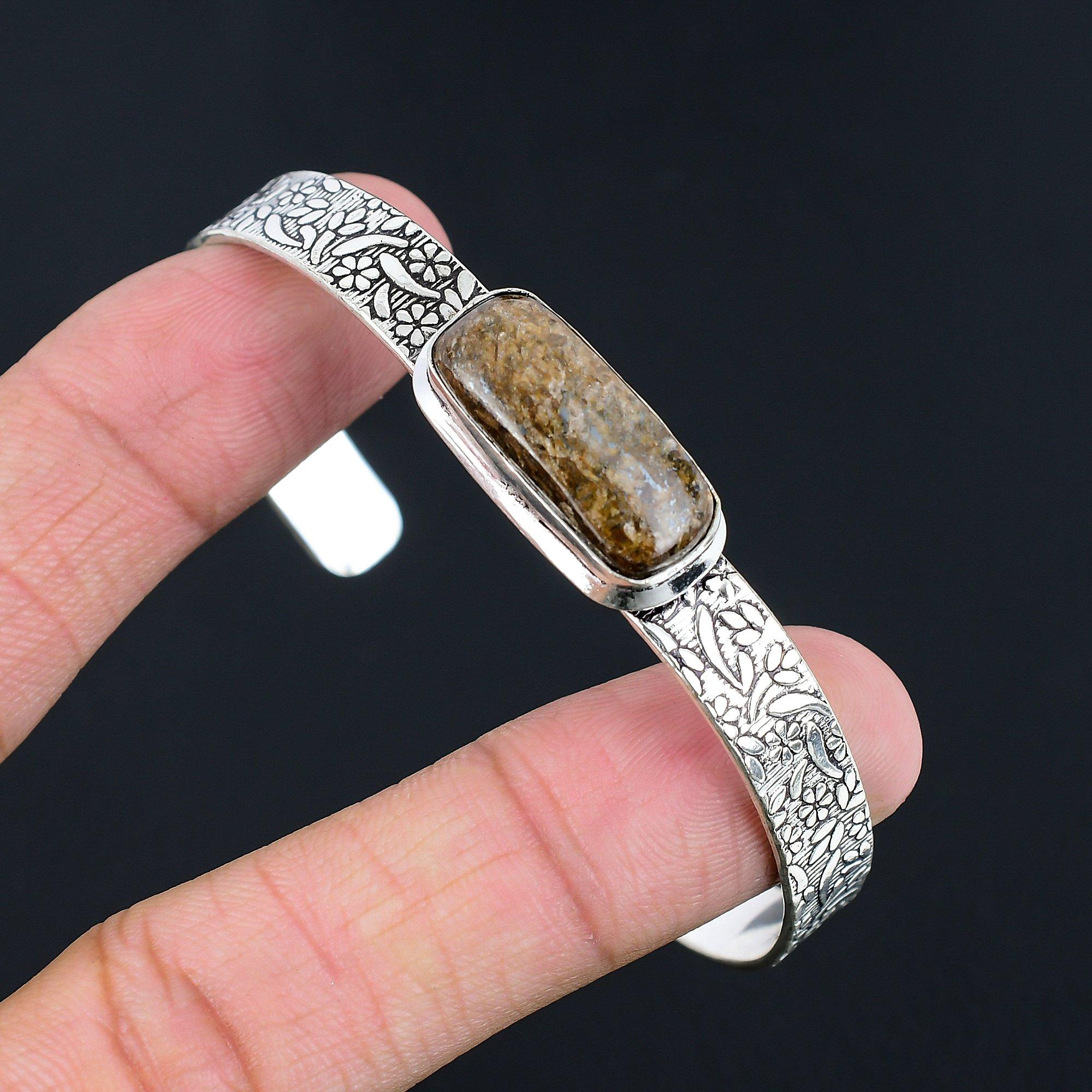 

Sterling Silver Bronzite Stone Birthday Mother Unique Engagement Bangle Jewelry Adjustable