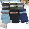 New Men's Half-finger Knitted Wool Jacquard Thermal Gloves, Student Writing and Typing Leak Finger Outdoor Sports Gloves