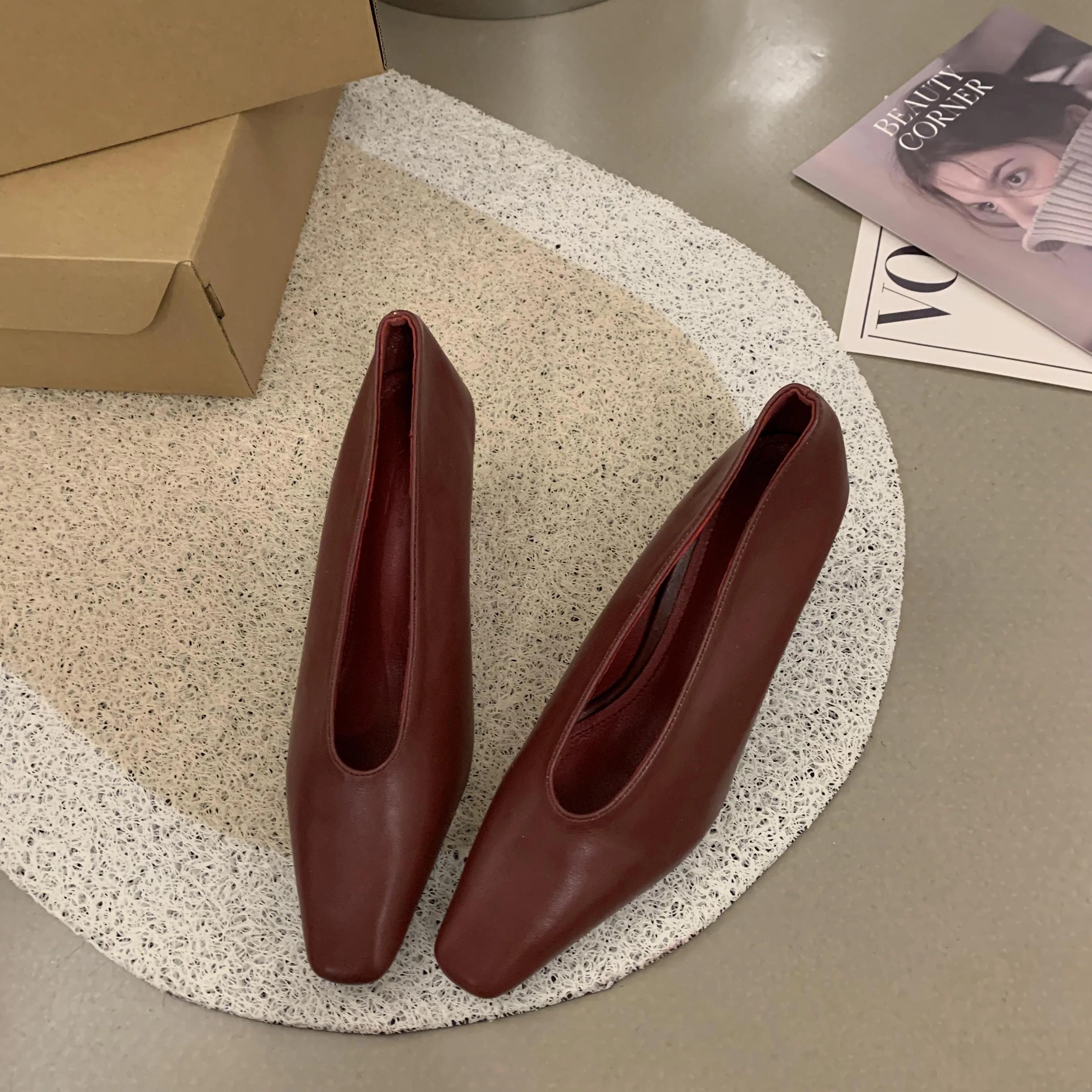 

Women s Pointed 1 Slip-on High Heels 5cm Thick Heel Elegant Women s Vintage High Heels Women s 2026 New Single Shoes 35 вино красного
