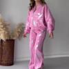 Spring Women's Fashion Printed Casual Sweatshirt Wide-leg Pants Two-piece Set