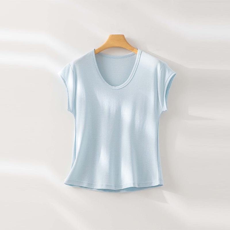 Macaron Color Clavicle Collar Short-sleeved Shirt with Bottoming Shirt Inside Women's Summer Thin Casual and Thin Knitted Sweater