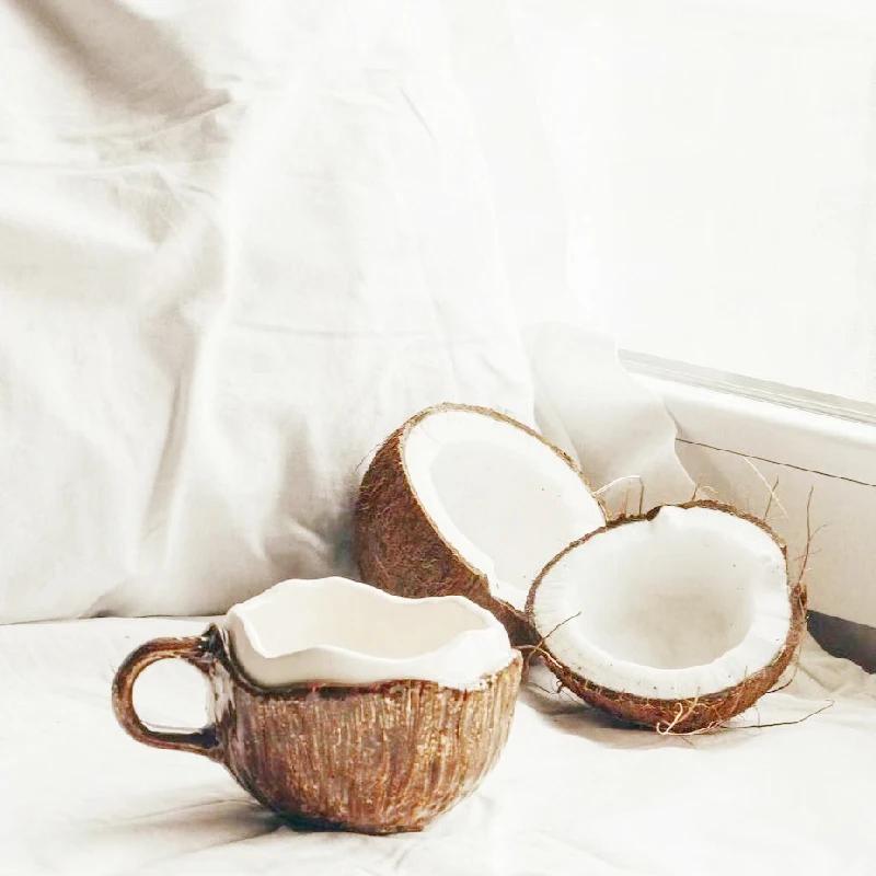 Coconut Shell Ceramic Mug Retro Hand-pinched Irregular Ceramic Coffee Cup Milk Tea Cup Milk Coffee Mug Drinking Utensils