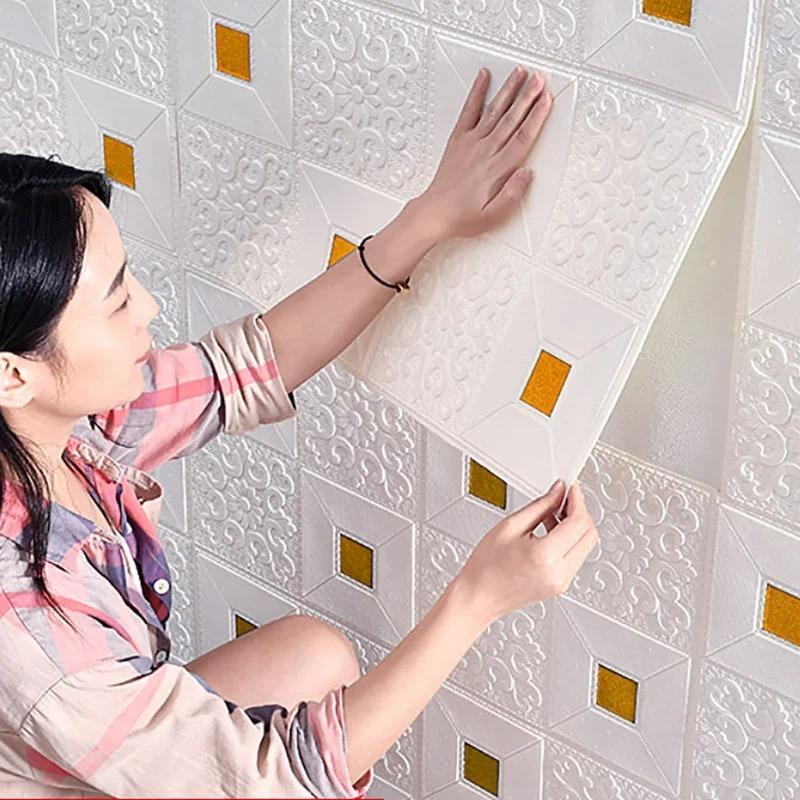 10pcs Ceiling Wallpaper 3D Brick Pattern Wall Sticker Self-Adhesive Panel Waterproof Living Room Wallpaper Home Wall Decoration