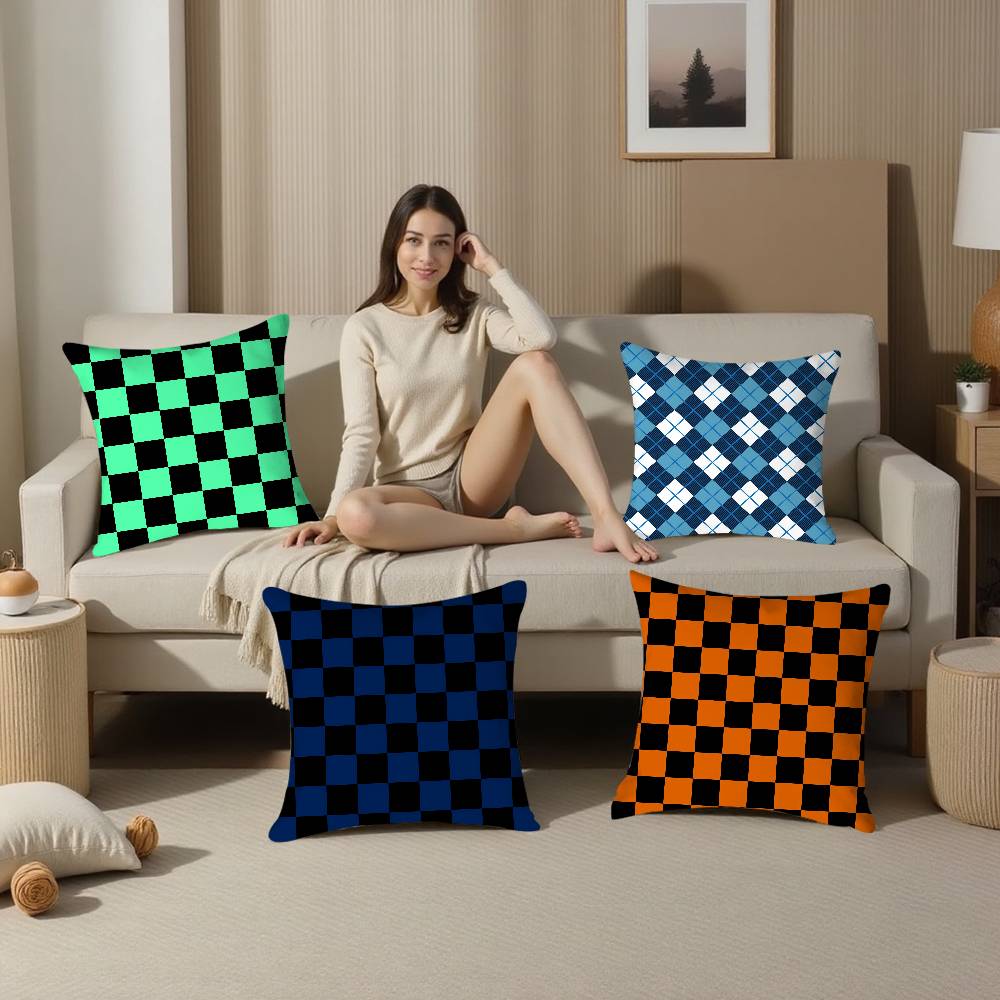 Black White Checkerboard Pillow Case Plush Fabric Soft Double Sided Print Sofa Cushion Cover Throw Pillow Covers