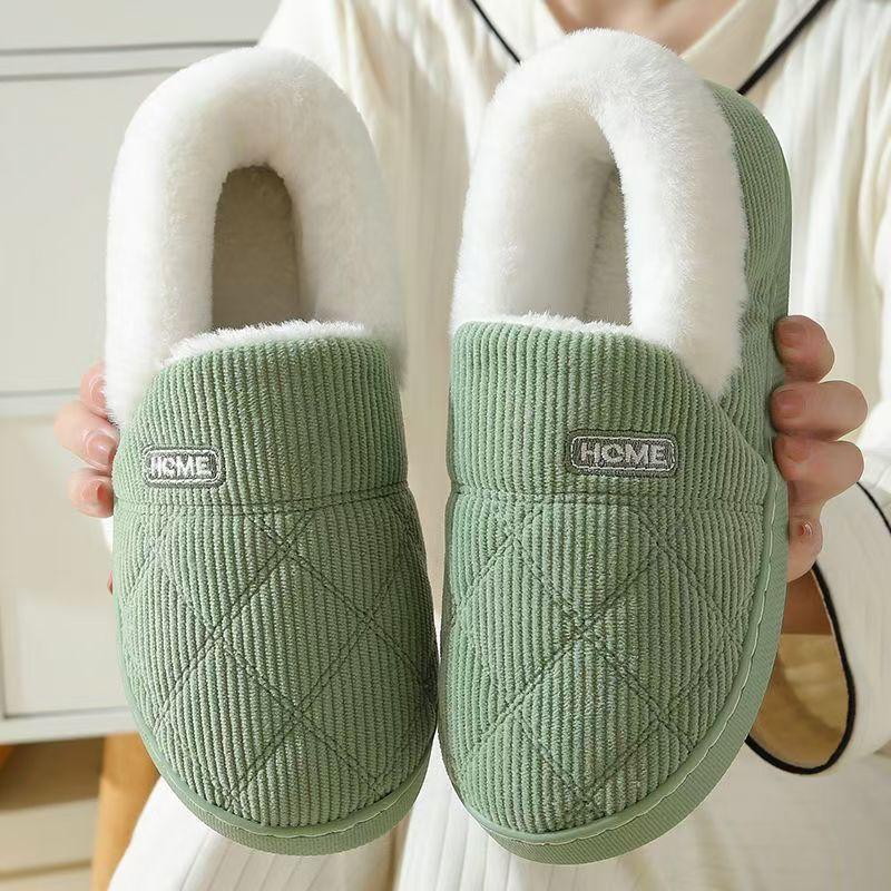 Nye fløyelskordfløyelsbomullstøfler for kvinner Hjemme Varme sko Myk plysj Sklisikre Par Innendørs Varme Sklisikre Slippers Fottøy