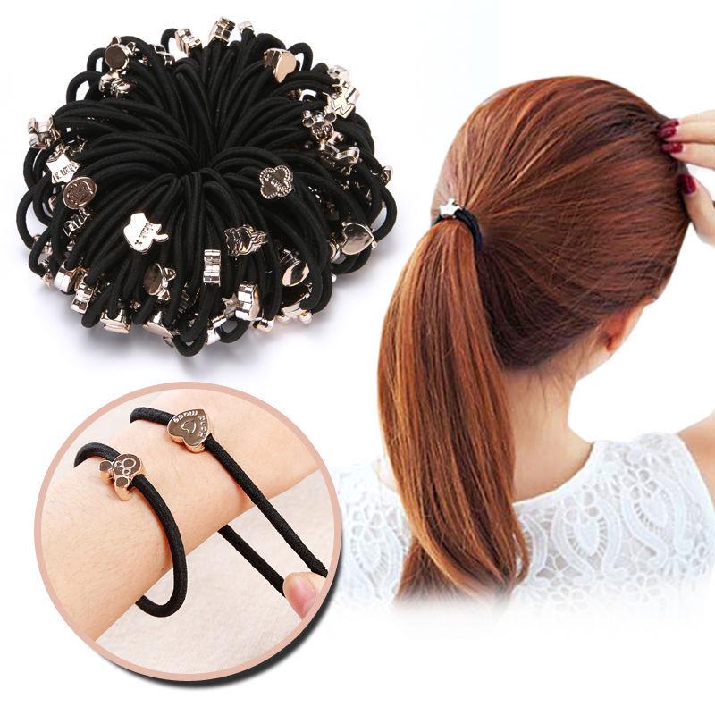 

Korean Cartoon Gold Bead Elastic Hair Tie for Women чёрный