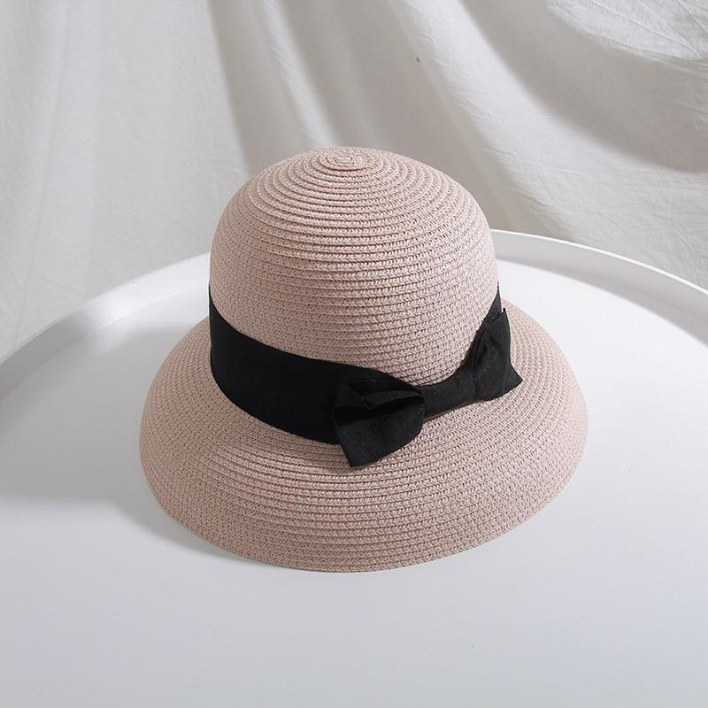 Women's Beach Vacation Straw Hat With Hepburn Big Bow Wide-brimmed Fisherman Bucket Hat For Spring Summer Travel Sunshade
