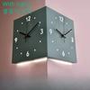 Double Sided Corner Wall Clock, Modern Decorative Art Sensor Luminous for Living Room Decor, Silent Square Digital
