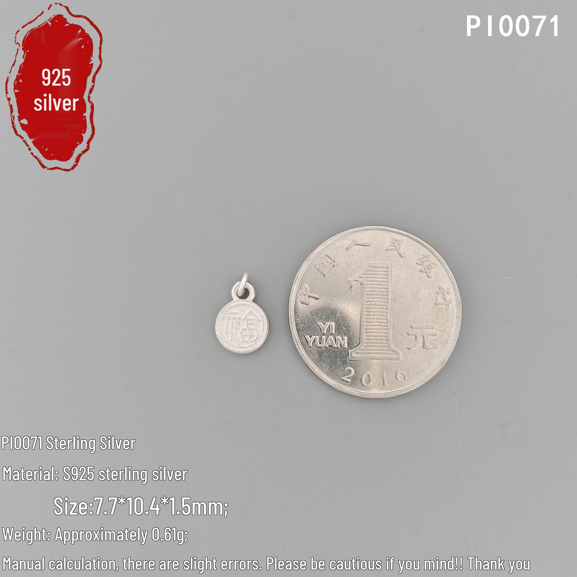 S925 Sterling Silver Fu 3D Round Pendant Charm for DIY Bracelet