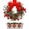 Mini Cabinet Christmas Wreath Red Bow Ribbon Tie Berry Wreath Christmas Garland Decor For Wall Mantle Kitchen Home Outdoor