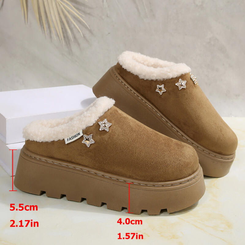Fashion Chunky Platform Wedge Heel Furry Casual Shoes Women 2025 Winter Warm Plush Mules Slippers Soft Thick Bottom Fur Outdoor Slippers
