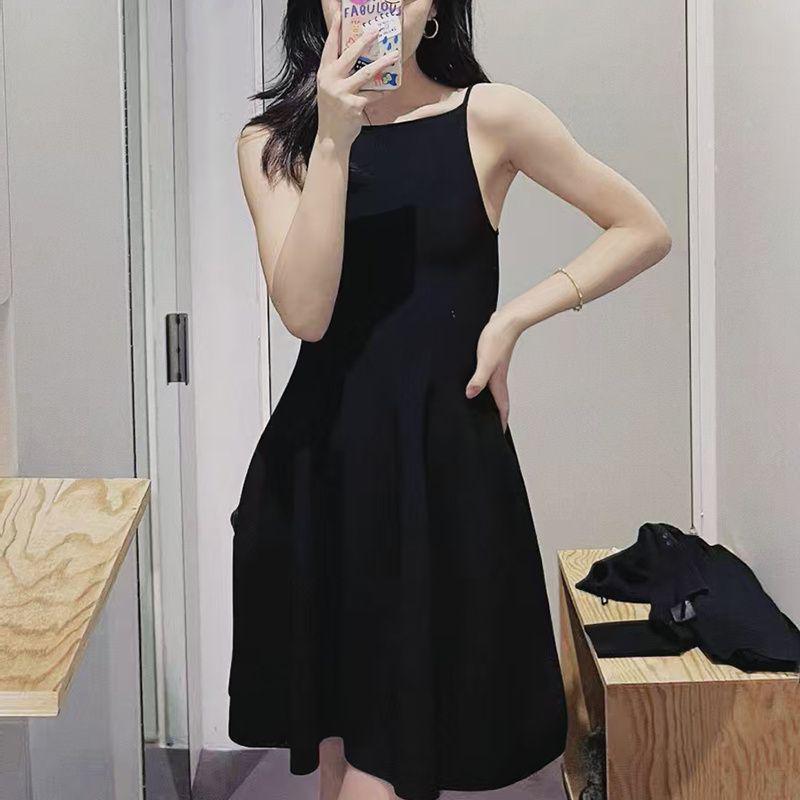 Petite French Hepburn-Style Black Slip Dress: Waist-Cinching, Square Neck, A-Line Short Dress One Size