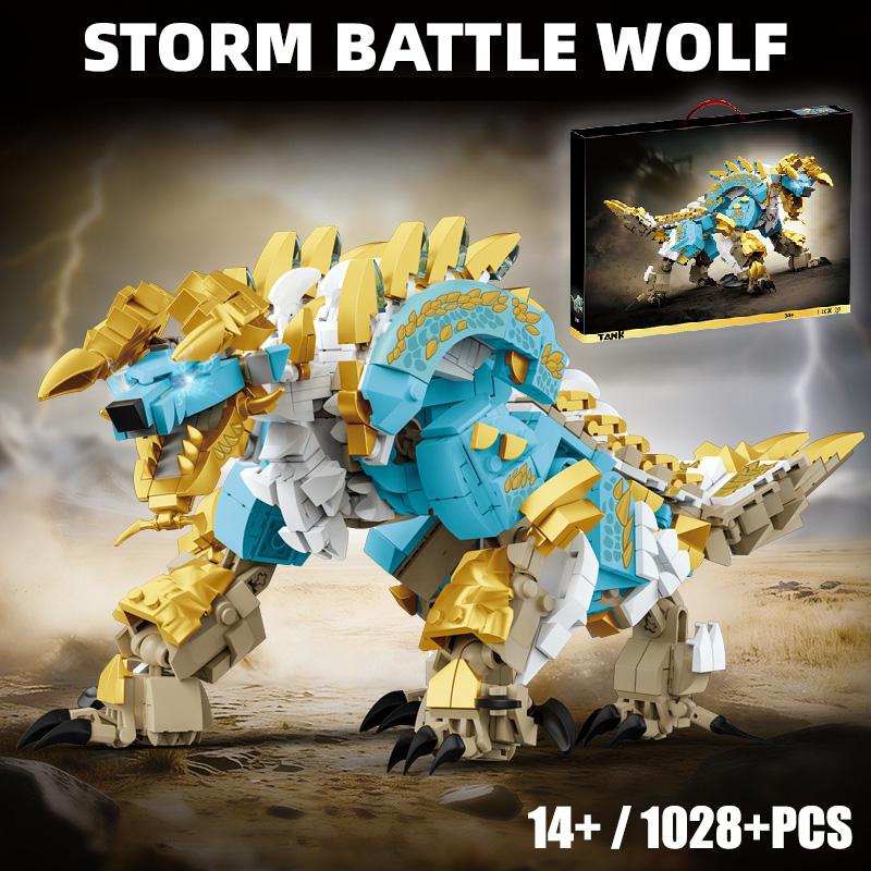 Bai Fen Bai Toys Boys Creative 1028Pcs Storm Battle Wolf Figure Building Blocks Set Moc Assembly Monster Zinogre Hunter Bricks Kit Toys For Adult