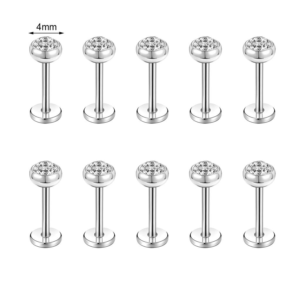 ZS 10 Pcs/lot Gold Color 16/18G Stainless Steel Labret Lip Piercing Men CZ Crystal Ear Cartilage Tragus Helix Piercings 6/8/10MM