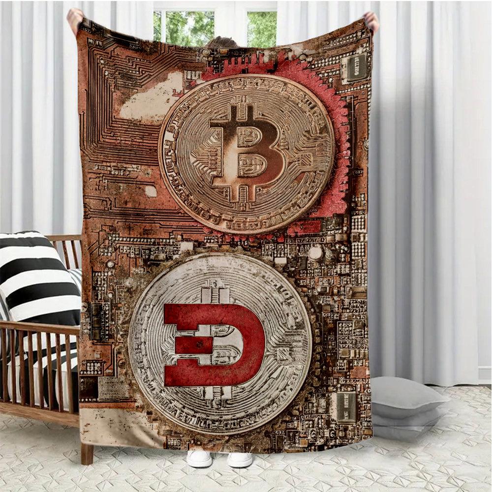

Bitcoin cryptocurrency pattern Flannel printed blanket suitable for all seasons suitable for living room office sofa and travel 75x100cm