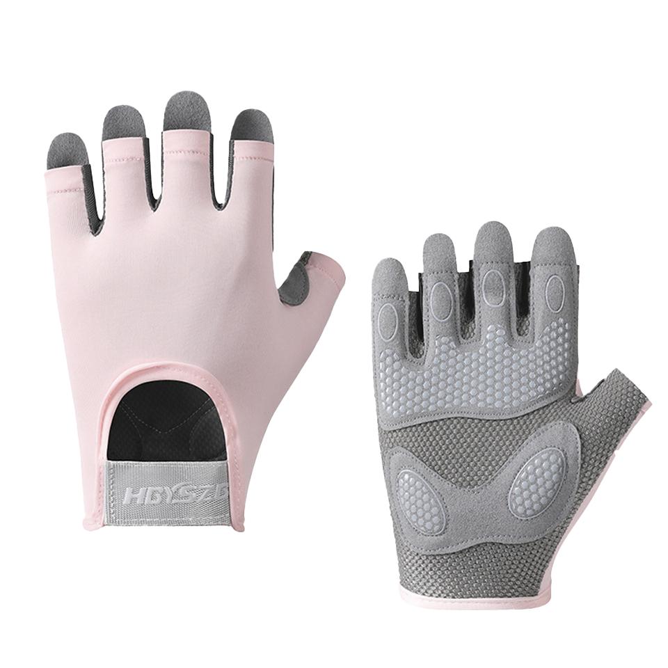 Gobygo Summer Half Finger Gloves Anti-Slip Breathable Shock-Absorbing Elastic Half Gloves Ladies Fitness Yoga Outdoor Cycling