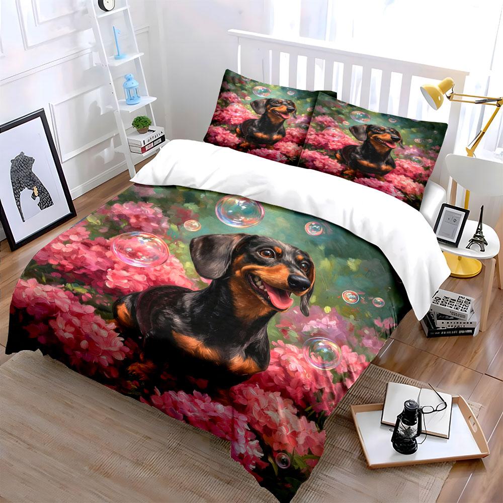 Floral Bliss Dachshund Set   kid s and adults  bedroom decor, Exquisite three-piece bedding set gift 135x200cm