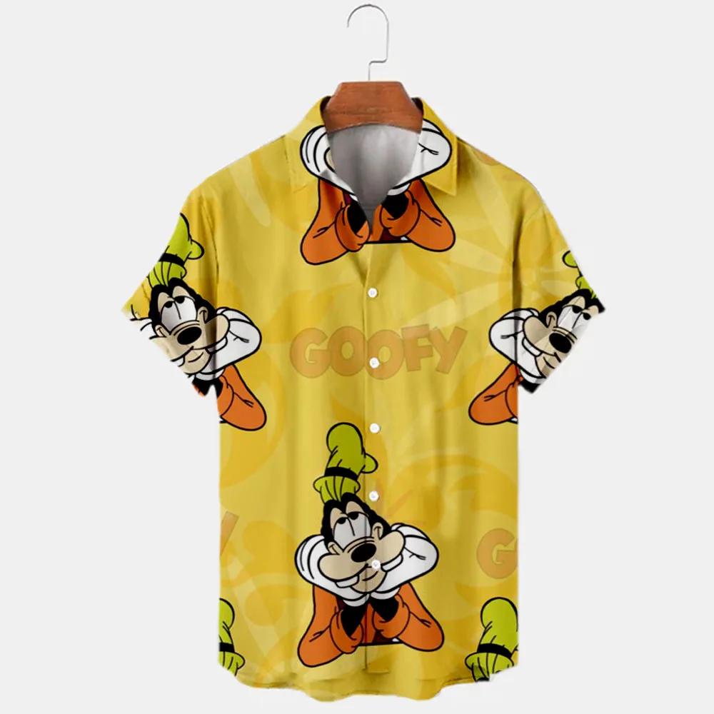 Летние 3D рубашки Disney для мужчин, гавайские рубашки с Микки Маусом Disney, уличные топы, милые рубашки с мультяшными персонажами, мужские повседневные модные рубашки 5XL