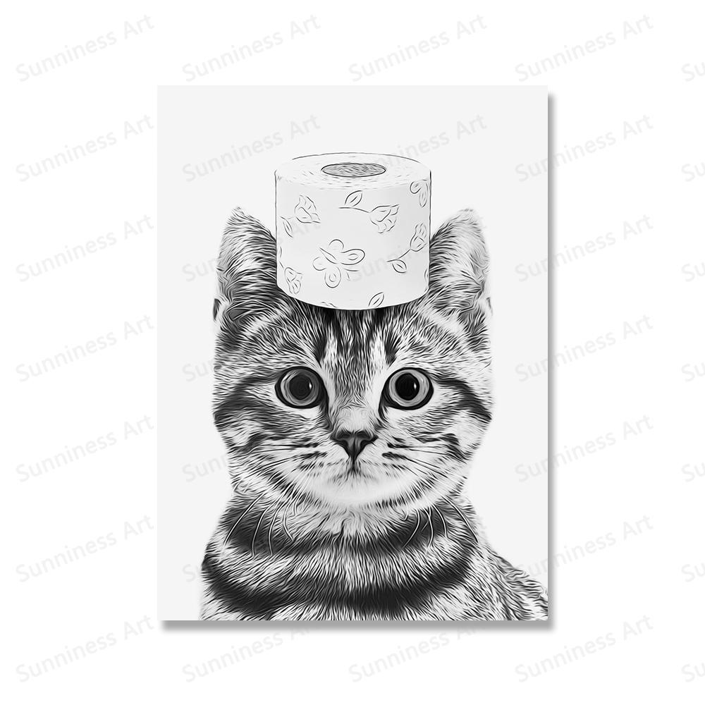 

Современные плакаты с животными и кошками, украшение для дома, забавные принты на холсте для ванной комнаты, милые черные кошки, художественная роспись, настенные панно, декор для туалета 21x30cm No Framed белый