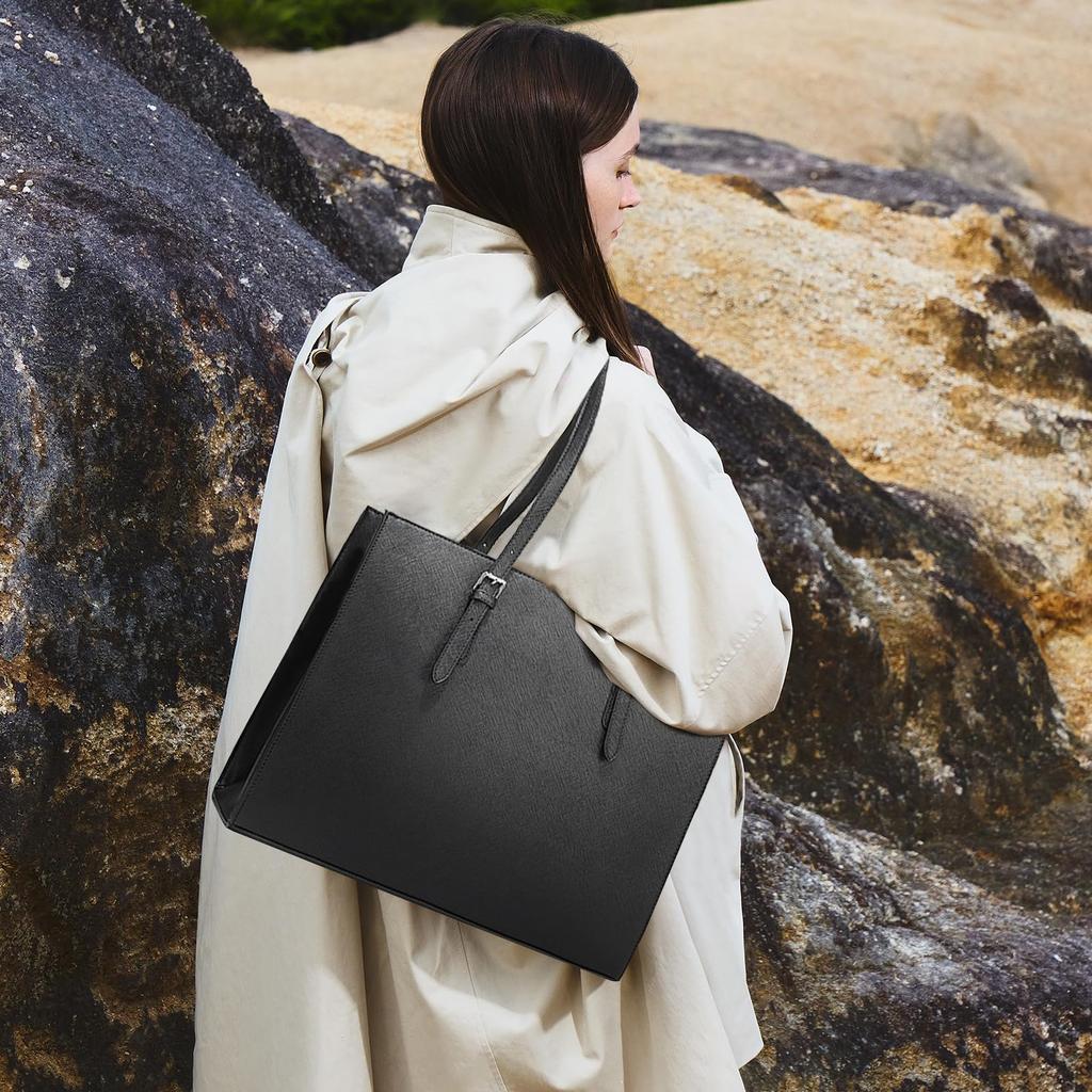 NICOLE & DORIS Women's A4 Size Tote Bag with Square Dividers, Fits 15.6-inch Laptops, Waterproof, 2-Way Shoulder Tote, Handbag, Shoulder Bag, or