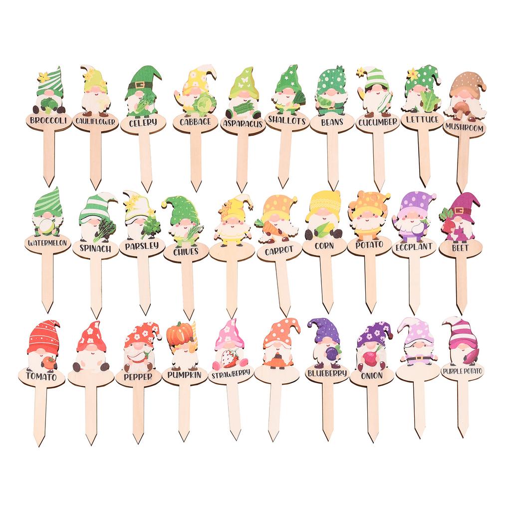 30 Pieces Gnome Wooden Plant Markers Indoor & Outdoor Garden Stakes Fruit And Vegetable Seed Labels Plant Tags