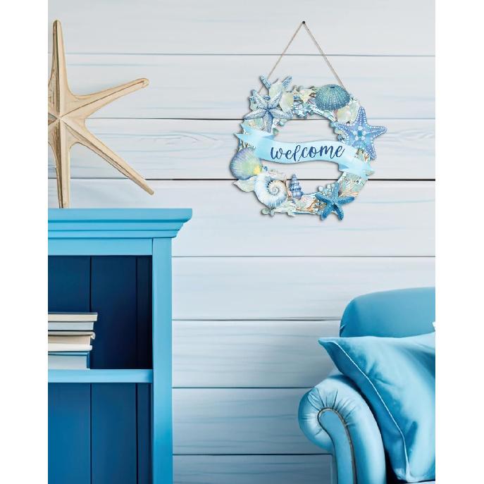 Putuo Decor Beach Wreaths - Ocean Welcome Sign, Wood Material, Summer Beach Decor for Front Door, Sea Turtle Design