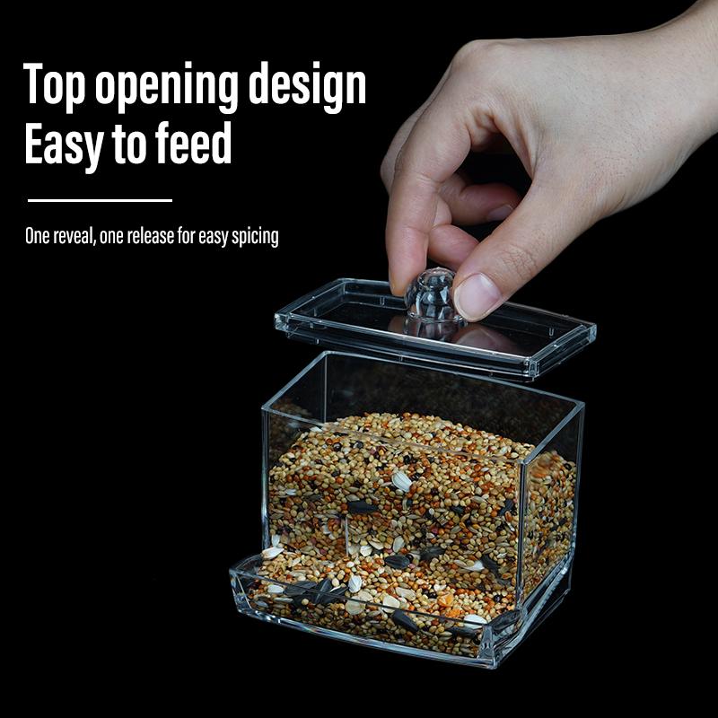 1pc Clear Acrylic Birds Feeder Box Automatic Feeder Anti-turnover Food Dispenser Container Small Pet Birds Supplies