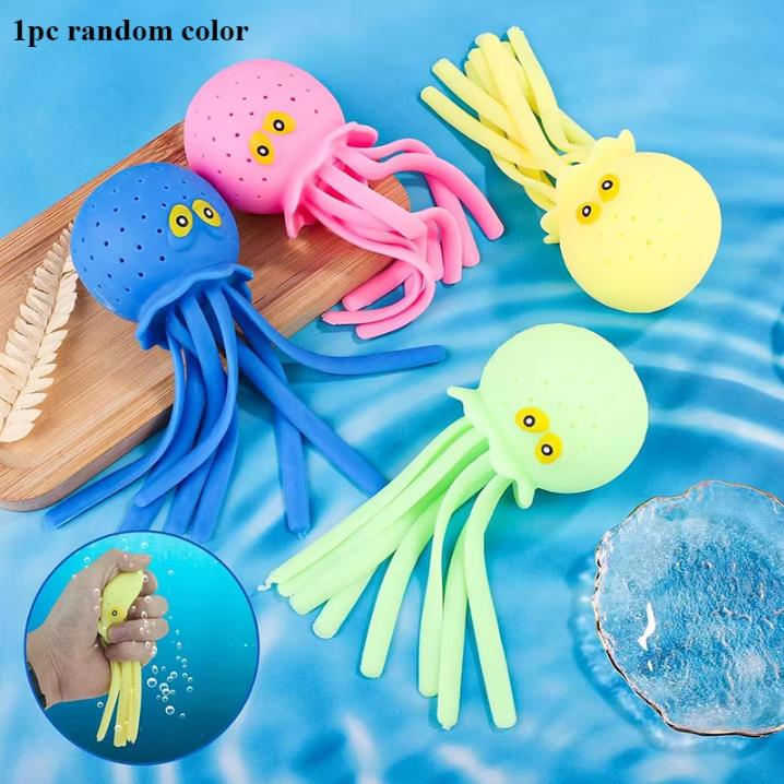 4 Colors Cute Kids Bath Squeeze Toys Stress Relief Ball Floating Water Absorbing Octopus Swimming Play Toy For Holiday Gifts