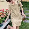 ZANZEA Women Casual Turn Down Collar Summer Short Sleeve Shirt Dress