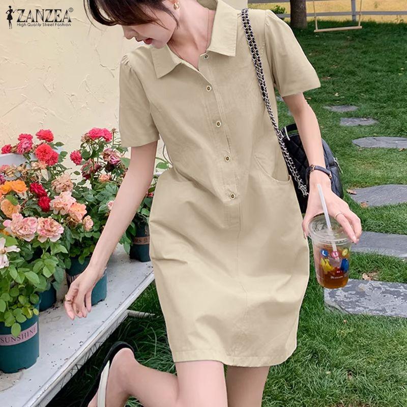 ZANZEA Women Casual Turn Down Collar Summer Short Sleeve Shirt Dress