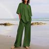 Summer Cotton Linen 2 Piece Outfits For Women Loose Casual Short Sleeve T Shirts Top And Long Pants  Tracksuit