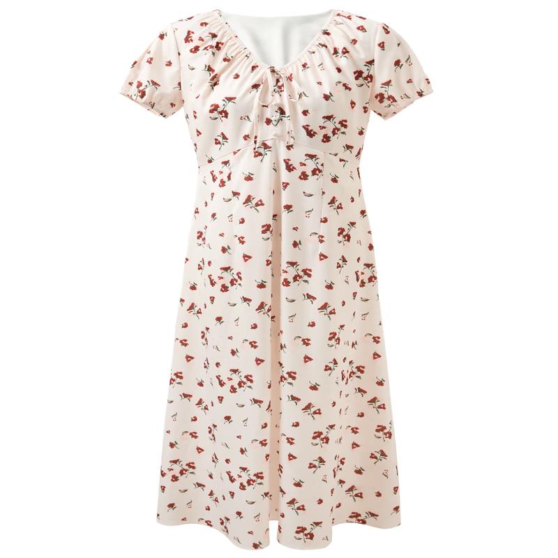 SanCai French Resort Floral Chiffon Maxi Dress M