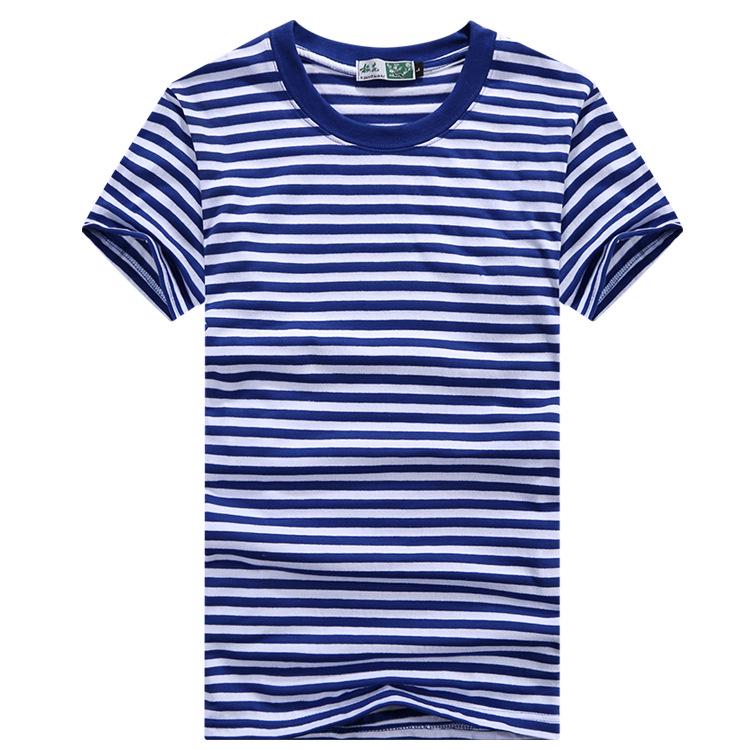 Navy Blue & White Striped Short Sleeve Men s Combed Cotton Sailor Shirt Kids 120