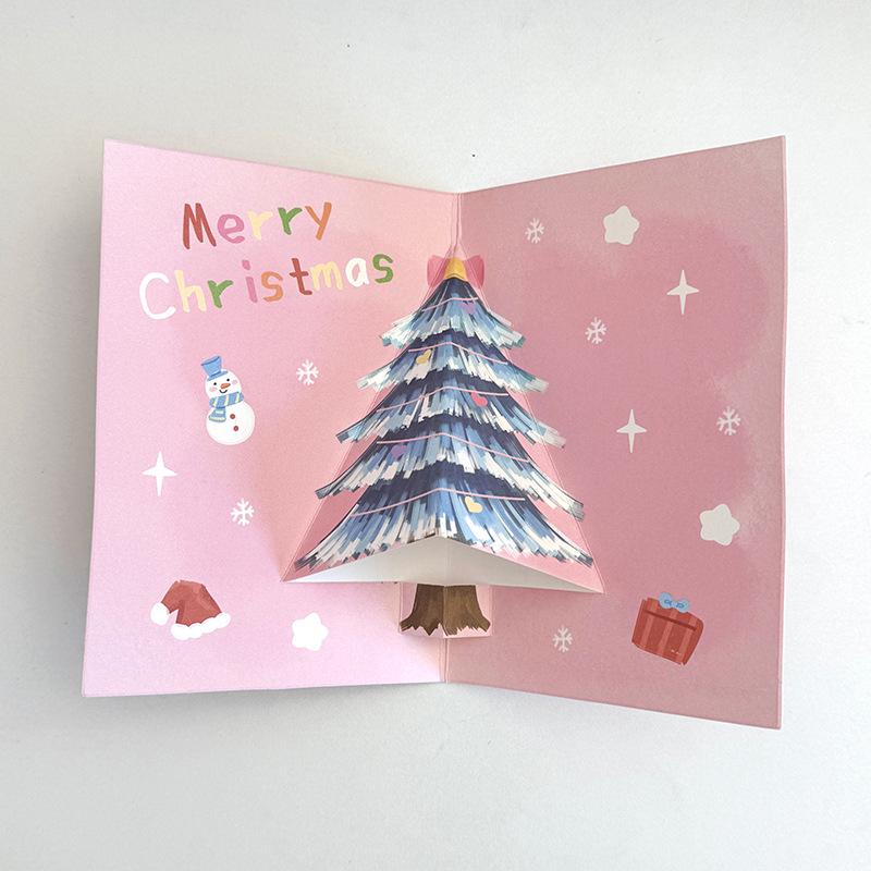3D Christmas Blessing Card with Watercolor Retro Floral Design