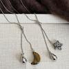 2026 Vintage Natural Spotted Tiger Eye Stone Star Moon Water Drop Pendant Adjustable Long Chain Necklace For Women Accessories