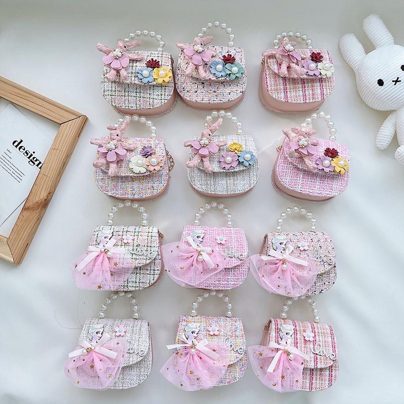 Cute Cotton Pearl Handbag For Kids Trendy Mini Shoulder Bag For Girls