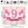 2D Happy 9th Birthday Background Cloth, Pink Diamond Number 9 Birthday Party Backdrop Decoration