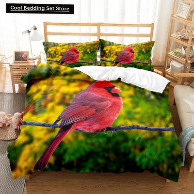 Red Rare Birds King Queen Duvet Cover Tropical Flying Animals Bedding Set Wildlife Quilt Cover 2/3pcs Polyester Comforter Cover