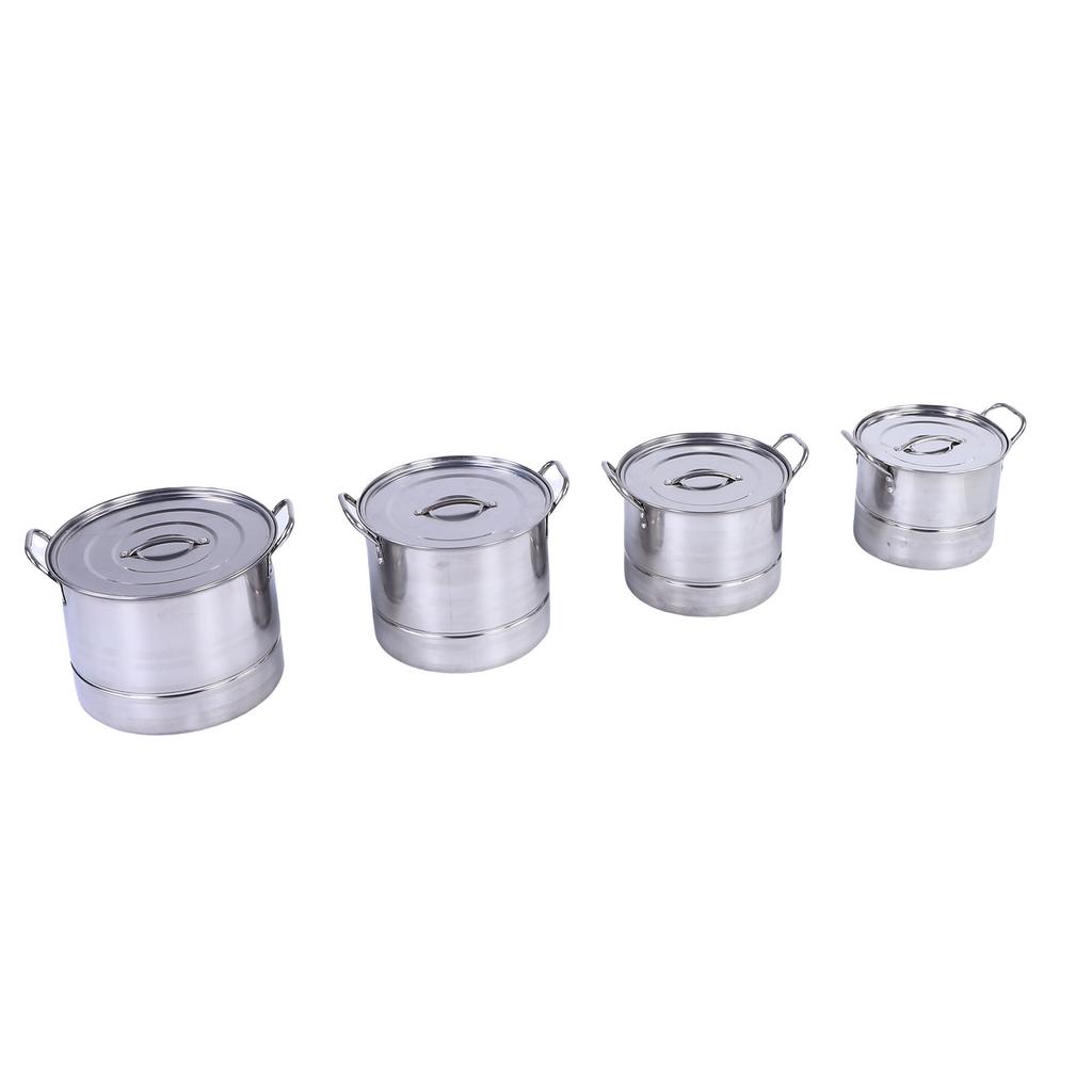 4PCS Stock Pot Set Stainless Steel Induction Cookware Soup Pot with Steam Rack for Kitchen Cooking