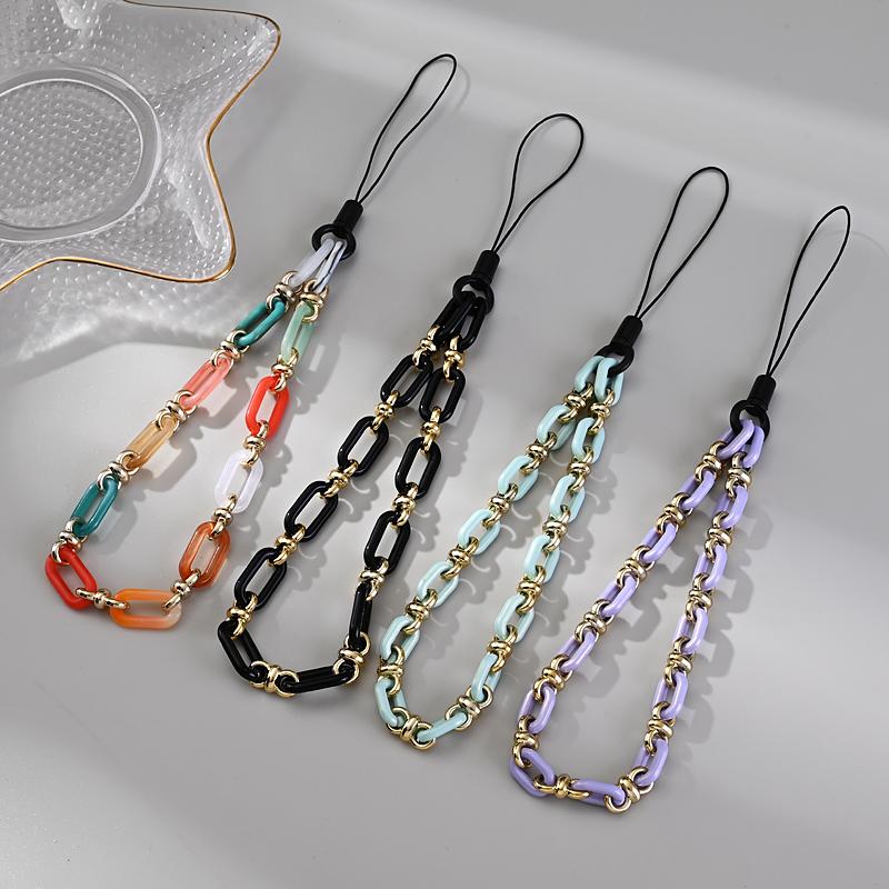 Classic Coloful Cellphone Hanging Cord Simple Metal Acrylic Beaded Mobile Phone Chain For Anti-Loss Telephone Lanyard Tether