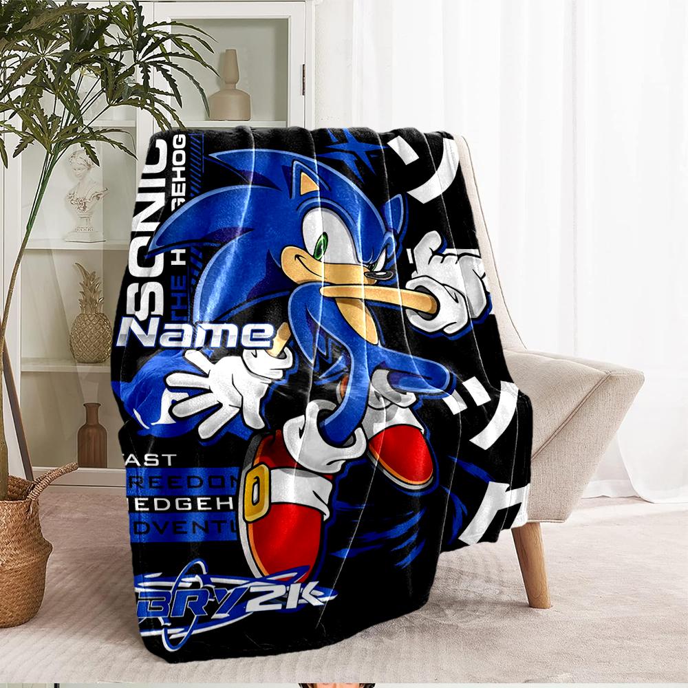 Custom Name Sonic Theme Printed Blanket - Perfect for Couch, Bed, Travel & Outdoor Use | Machine Washable, Cozy & Durable.