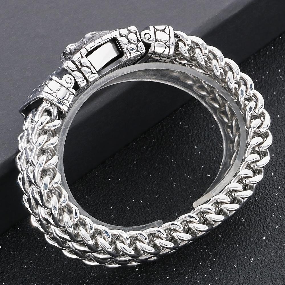 Cool Punk Chinese Loong Dragon Head Bracelet for Men 16MM Width Double Layer Square Franco Chain Bracelets Men's Male Jewellery
