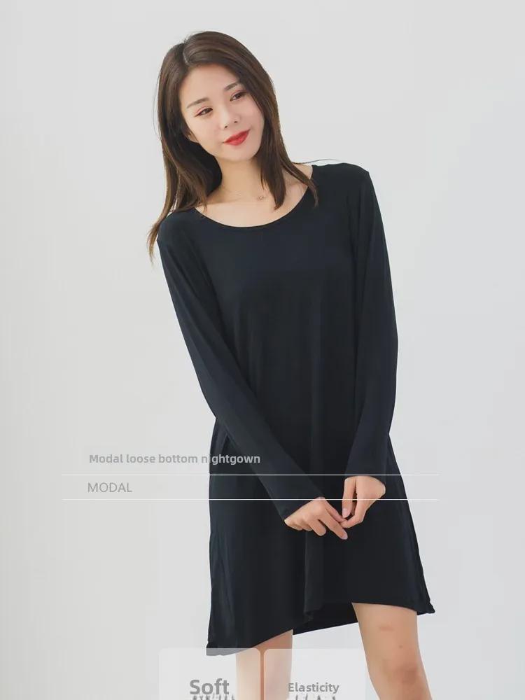 Camicia da notte da donna a maniche lunghe in modal – Ampia, sottile e perfetta per pigiami primaverili ed estivi