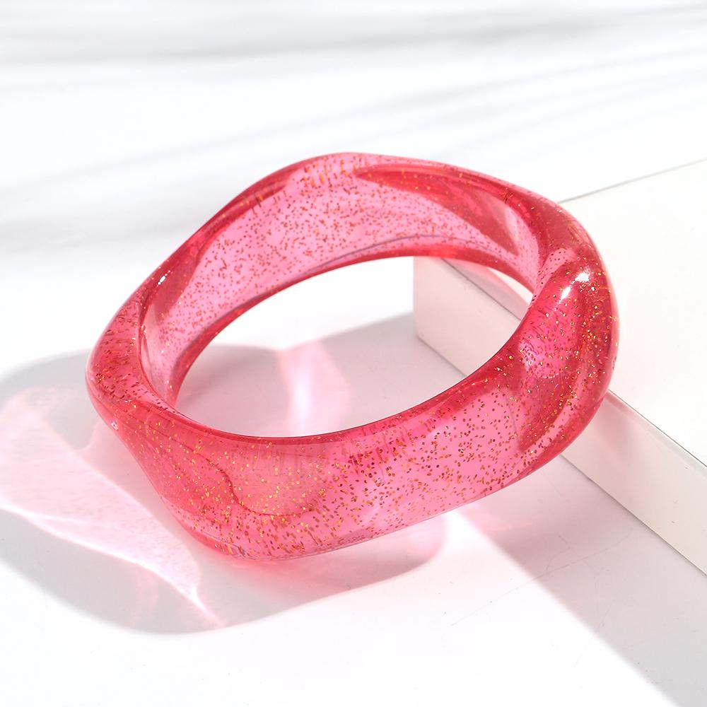 New Gold Powder Irregular Square Acrylic Wide Bangle for Women Statement Resin Geometric Stack Bracelets Fashion Jewelry Gift