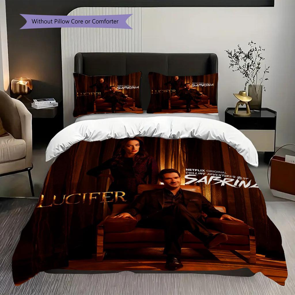 Mystery Lucifer Bedding (1 * duvet cover + 2 * pillowcase, without core) 2D Flat Duvet cover and pillowcase Christmas birthday gift Bedding set