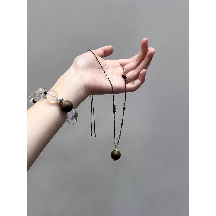 

Original natural agarwood large bead pendant with braided rope sweater chain, white crystal necklace, new Chinese style gift for men and women 16mm Pendant braided swea