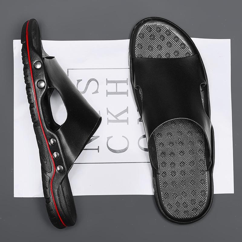 Fashion Summer Men Slippers Genuine  Breathable Clogs Sandals Beach Classics Leather Slides Outdoor Flip Flops Men Shoe