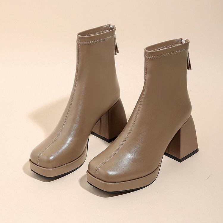 Fashion Luxury Women's Boots Fashion Summer Zippers Ankle Boots Square Heel Shoes for Women Anti-slip Thick Sole Leisure Commute Boots
