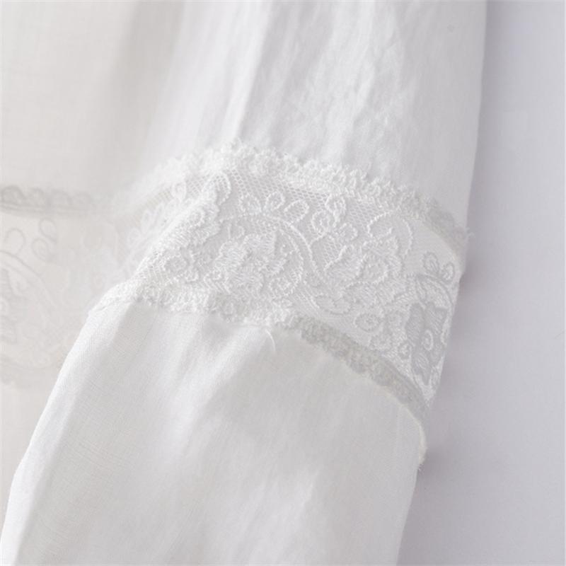 Summer Vintage Embroidery Solid Color Long Dresses Women Casual Breathable White Thin Dress Robe Elegant Clothing